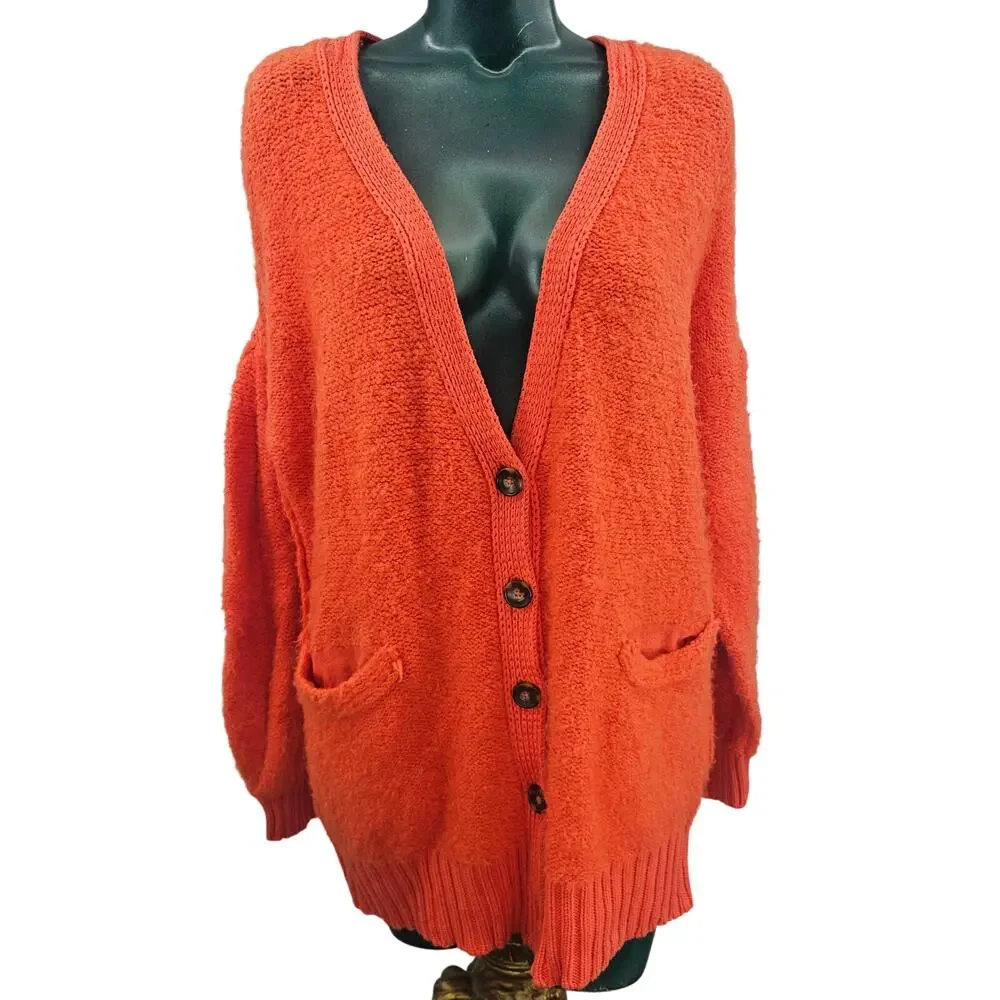 Free People Snow Drop Oversized Cardigan V Neck Sweater Orange XS Boho 3968 - Picture 4 of 13